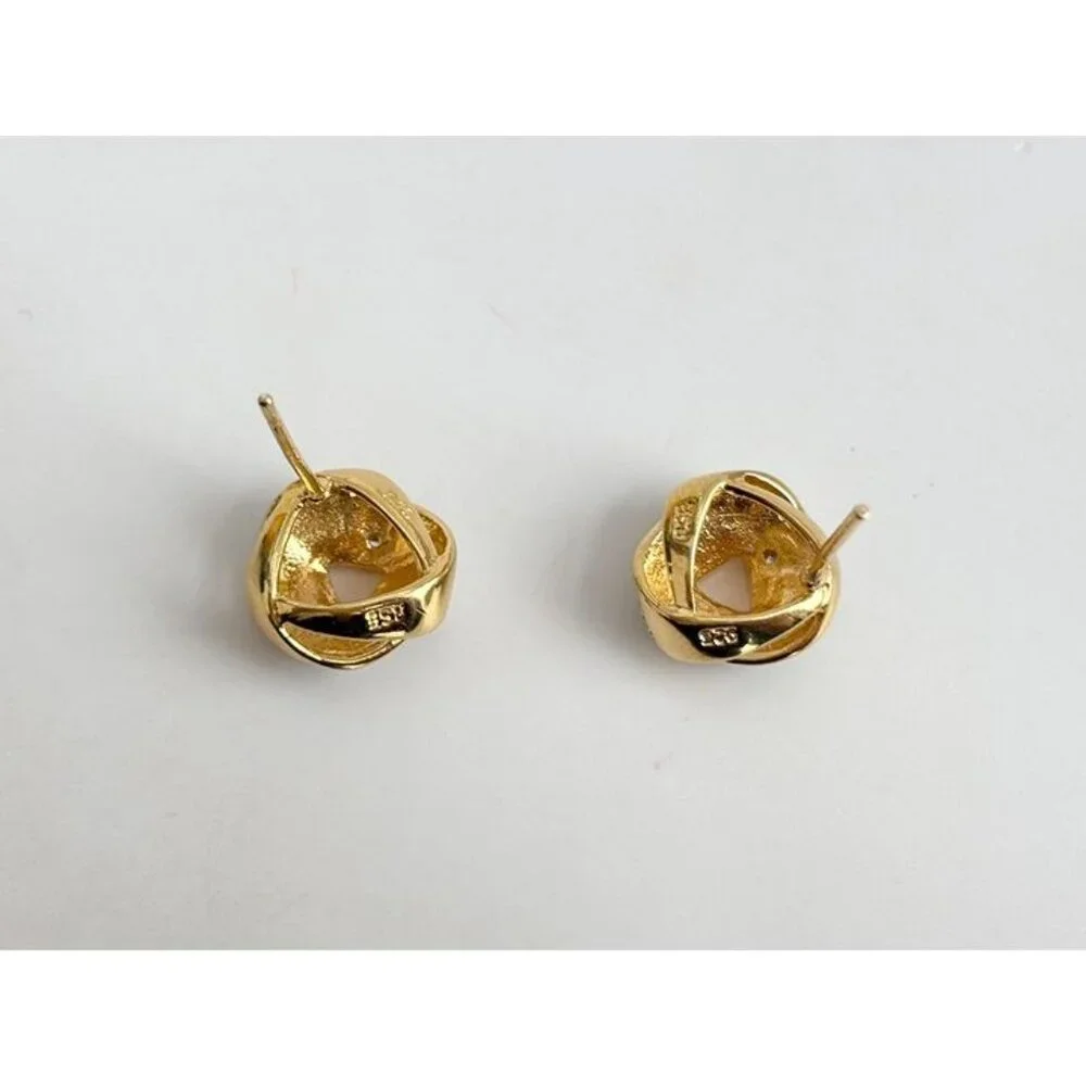 Gold Overlay Vermeil Love Knot Stud Sterling Silver 925 Post Back Stud Earrings - Picture 5 of 11